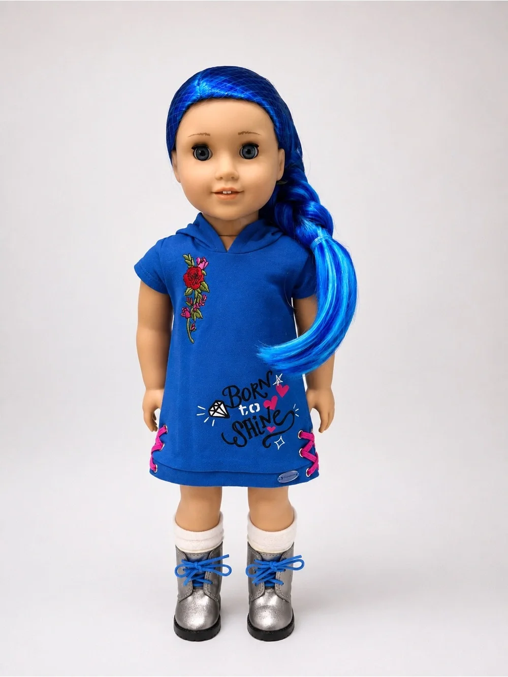Blue 'Born to Shine' Doll Outfit with Metallic Boots